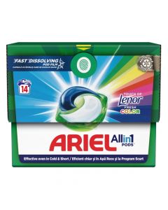 Detergjent ne forme kapsulash, Ariel, Color, All in 1, Touch of Lenor, 14 kapsula, 1 pako