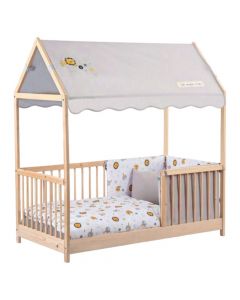 Set krevat per femije 70x140 cm +set carcafesh + tende per krevat, dizajn luani, gri/bardhe