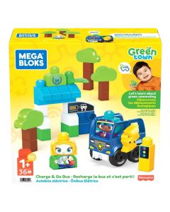 Toy for children, Mega Bloks, shaper, Green Town Charge & Go Bus, plastic, mixed, 36 shaper, +1 year, 1 piece