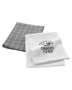 Kitchen towel, Grand Chef, 50x70 cm, gray/white, cotton, 2 pieces, 1 pack