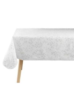 Mbulesë tavoline, drejtkëndore, printime metalike, 150x240 cm, e bardhë, poliestër, 1 copë