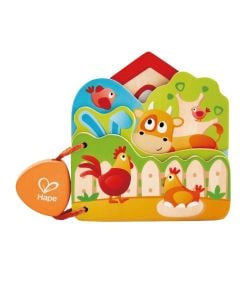 Baby toy, Hape, Farm animal book, wooden, 16x2x12.5 cm, mixed, +10 months, 1 piece