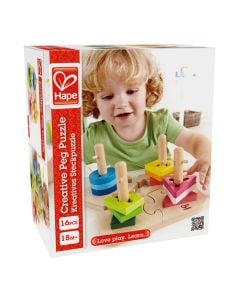 Lodër për fëmijë, Hape, Creative peg puzzle, druri, 19.7x11.6x19.7 cm, mikse, +18 muajsh, 1 copë