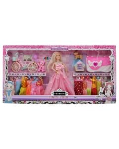 Lodër për fëmijë, kukull, Fashion lovely girls, me veshje dhe aksesorë, 33x6x62 cm, mikse, 1 copë