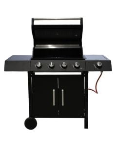 Barbekju me gaz, 4+1 burner, celik, 120x53x110 cm, e zezë, 1 copë