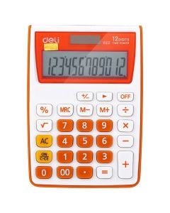 Calculator, Deli, plastic, 12 digits, 11.95x8.6x2.9 cm, orange, 1 piece