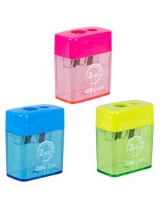 Sharpener, Deli, 2 slots, with storage, plastic, mixed, 1 piece
