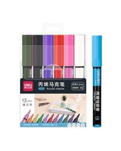 Acrylic marker, Deli, 12 colors, 1 pack