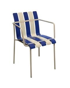 Outdoor chair, Veraline, metal structure, plastic seat, blue and white color, 63x52x77 cm