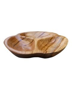 Pjate per frutat e thata me 3 hapesira, dru tropikal Teak, ngjyre natyrale, D30 cm