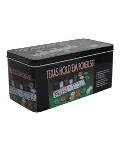 Set pokeri, paketim metalik, përmban tapetin, fishat, letrat