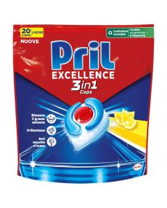 Dishwasher detergent capsule, Pril, Excellence, lemon, 3 in 1, 20 capsules, 1 piece