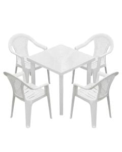 Table + chair set, Wafa, PP, white color, 4 chairs x 43x40xH79 cm, table 79x79xH72 cm