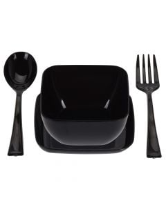 Set servirje, plastik, e zezë-transparente, 16 copë