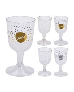 Wine glass set,polystyrene, 4 pieces, gold, silver glitter