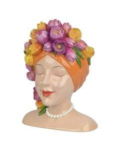 Vazo me fytyre vajze, materiali poliresine,L.21cm x W.18.5cm x H.29cm