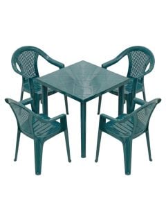 Table + chair set, Wafa, PP, green color, 4 chairs x 43x40xH79 cm, table 79x79xH72 cm