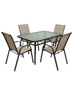 Table + chair set, metal structure, chairs 54x76xH92 cm, table 140x80xH70 cm