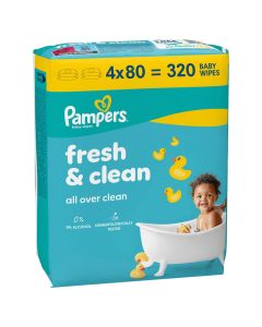 Letra të lagura për bebe, Pampers, Fresh Clean, 4x80 fije, XXL pack, 1 pako