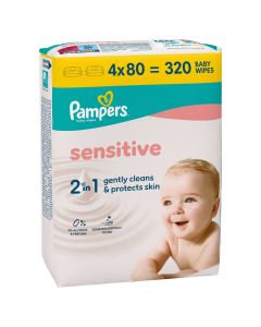 Letra të lagura për bebe, Pampers, Sensitive, 4x80 fije, 1 pako