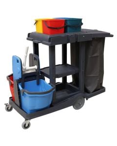 Set karrocë pastrimi, plastike, kosh mbeturinash 120 lt, 4x5 lt, 2x18 lt, 140x53x100 cm, mikse, 1 copë