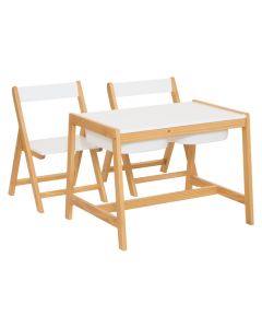 Set 1 tavolinë + 2 karrige, MDF, e bardhë, 50x47x63.5 cm, 1 copë