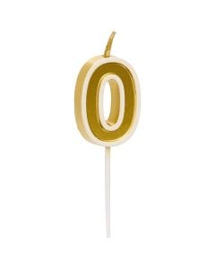Birthday candle, number 0, gold, 9 cm, 1 piece