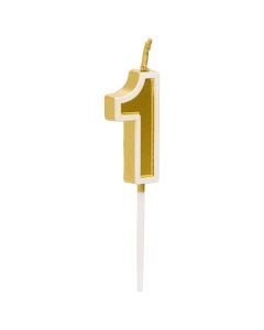 Birthday candle, number 1, gold, 9 cm, 1 piece