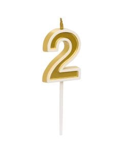 Qiri për ditëlindje, numri 2, gold, 9 cm, 1 copë