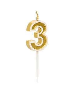 Qiri për ditëlindje, numri 3, gold, 9 cm, 1 copë