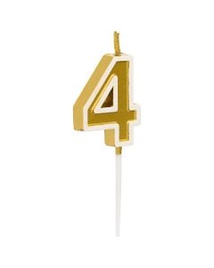 Qiri për ditëlindje, numri 4, gold, 9 cm, 1 copë