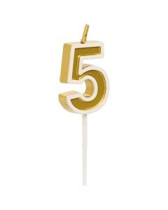 Qiri për ditëlindje, numri 5, gold, 9 cm, 1 copë