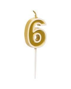 Qiri për ditëlindje, numri 6, gold, 9 cm, 1 copë
