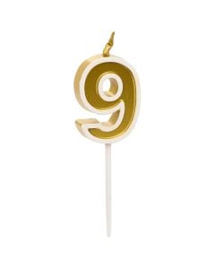 Qiri për ditëlindje, numri 9, gold, 9 cm, 1 copë