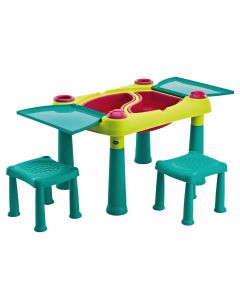 Creative table, with 2 two seats, 79x56x50 cm, green-blue