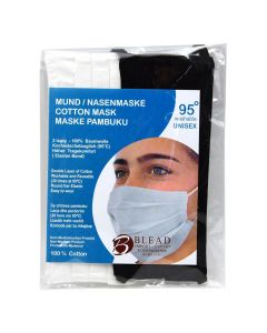 Face mask, 100% cotton, black and white, 1 piece