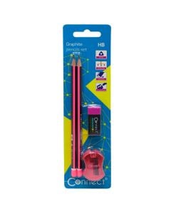 Stationery set, Connect, plastic, 18x6.5 cm, pink and black, 4 pieces