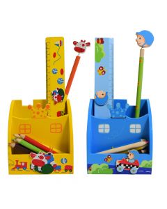 Stationery holder and accessories set for kids, Fancy, Niji, plastic and wood, 9x7.5x5 cm, miscellaneous, 8 pieces