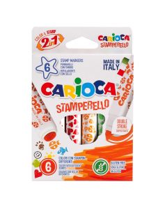 Markera me ngjyra për fëmijë, me dy maja, Stamperello, Carioca, plastikë, 10.2x15.7x1.6 cm, e bardhë dhe e kuqe, 6 copë