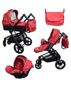 Set karrocë për bebe, Prestige, Sogni D'Oro, alumin, plastikë dhe poliestër, 120x99x62 cm, e kuqe, 3 copë