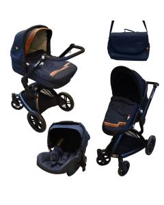 Baby stroller set, Planet, Sogni D'Oro, aluminum, plastic and polyester, 120x99x62 cm, blue, 3 pieces