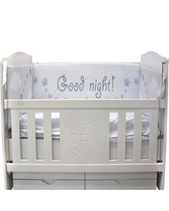Baby bed bumpers, with prints, cotton, 2x (120x46) + 2x (60x46) + 1x (130x80) cm, white and light blue, 5 pieces