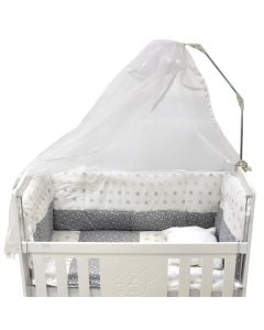 Veshje për krevat fëmijësh, me stampime, pambuk, 2x(120x46)+2x(60x46)+1x(130x80) cm, e bardhë dhe gri, 5 copë