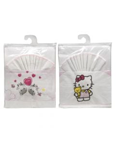 Baby bed sheets set, with prints, cotton, 1x(170x120)+1x(120x60)+1x(58x38) cm, white and pink, 3 pieces
