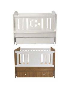 Baby bed 2S shine, wood and MDF, 124x97x76 cm, white / white and brown, 1 piece