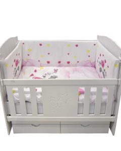 Set mbulesa për krevat fëmijësh, me stampime, pambuk, 1x(130x110)+1x(240x45)+1x(120x45)+1x(58x38) cm, rozë, 4 copë