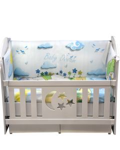 Set mbulesa për krevat fëmijësh, pambuk, 1x(130x110)+1x(240x45)+1x(120x45)+1x(58x38) cm, e kaltër, 4 copë