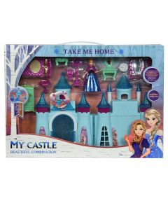 Toy castle set with accessories, for girls, My Castle, plastic, 43.5x31x6 cm, blue, 13 pieces