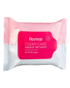 Wet wipes for removing makeup, Flormar, fiber, 15x10 cm, pink, 20 pieces