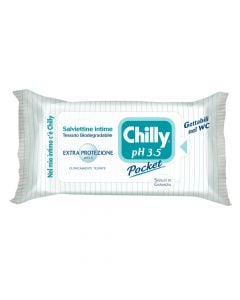 Peceta të lagura për kujdesin intim, Antibatterico, Chilly, tekstil, 13x7x3 cm, e bardhë dhe e kaltër, 12 copë